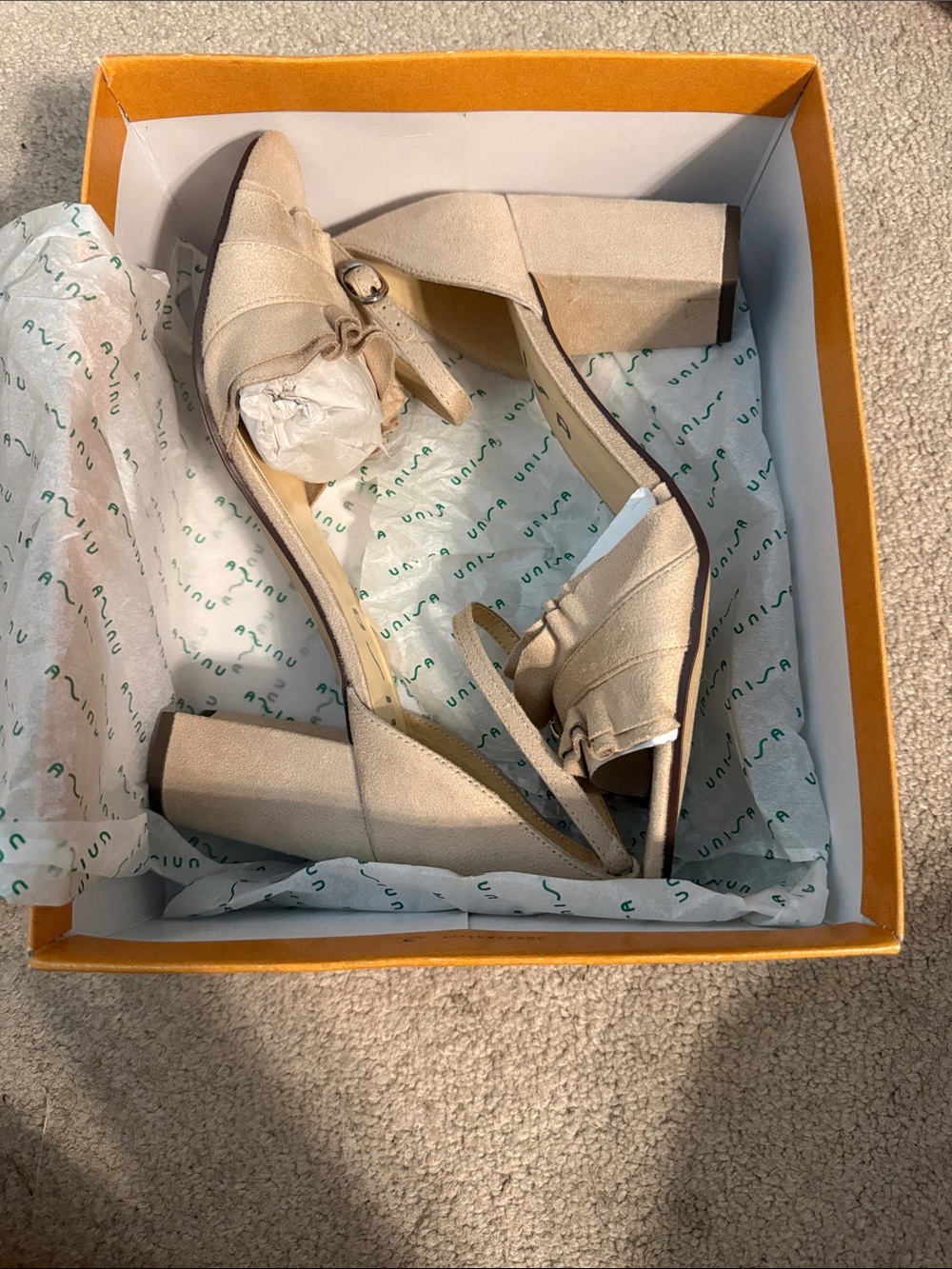 Unisa Beige Block Heel Sandals with Ankle Strap